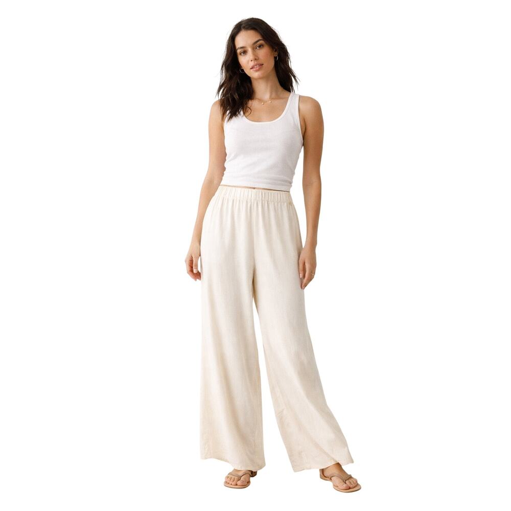Stella Cream Palazzo Pants Wide Leg Flowy Elastic Waist Boho Lounge Size Small